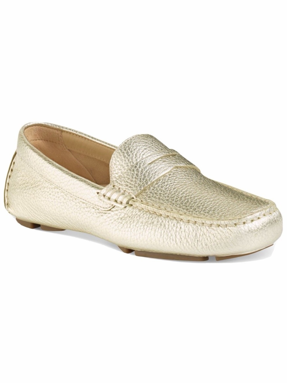 Cole Haan Trillby Driver Moccasin Metallic Gold Leather Penny Loafer Flat